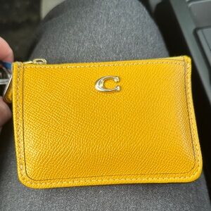 Coach Mustard Yellow Leather Card Case with Silver 'C' Logo